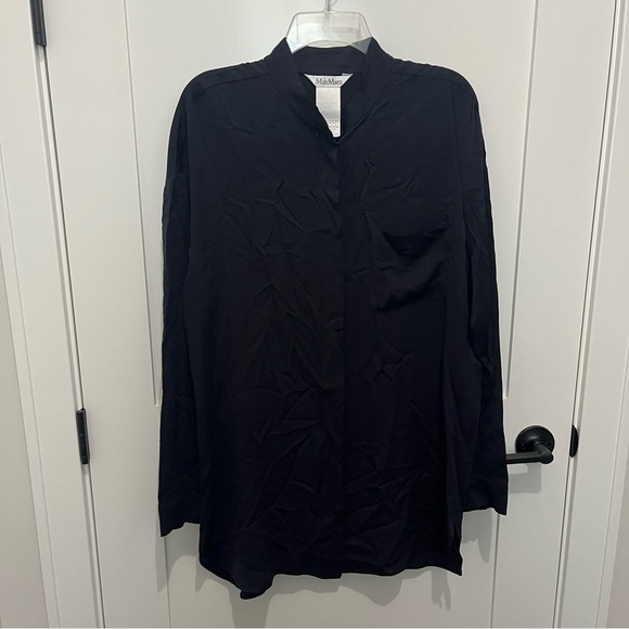 MaxMara Size 14 Black One Pocket Long Sleeve Blouse Button Down - Picture 1 of 4
